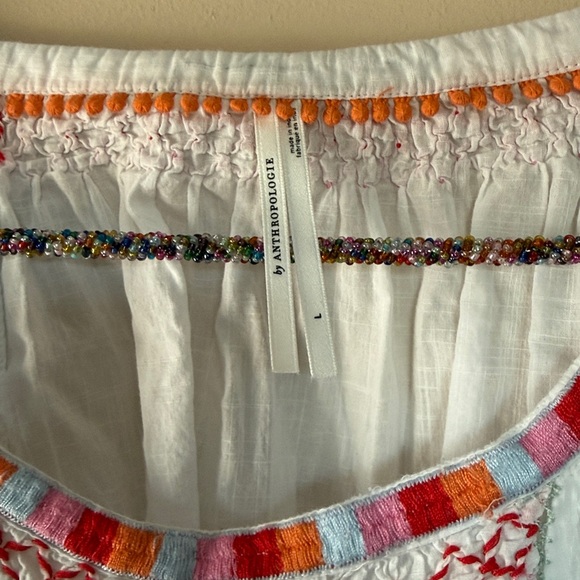 Anthropologie Blouse Peasant Floral Embroidery Boho - Large - Picture 7 of 10